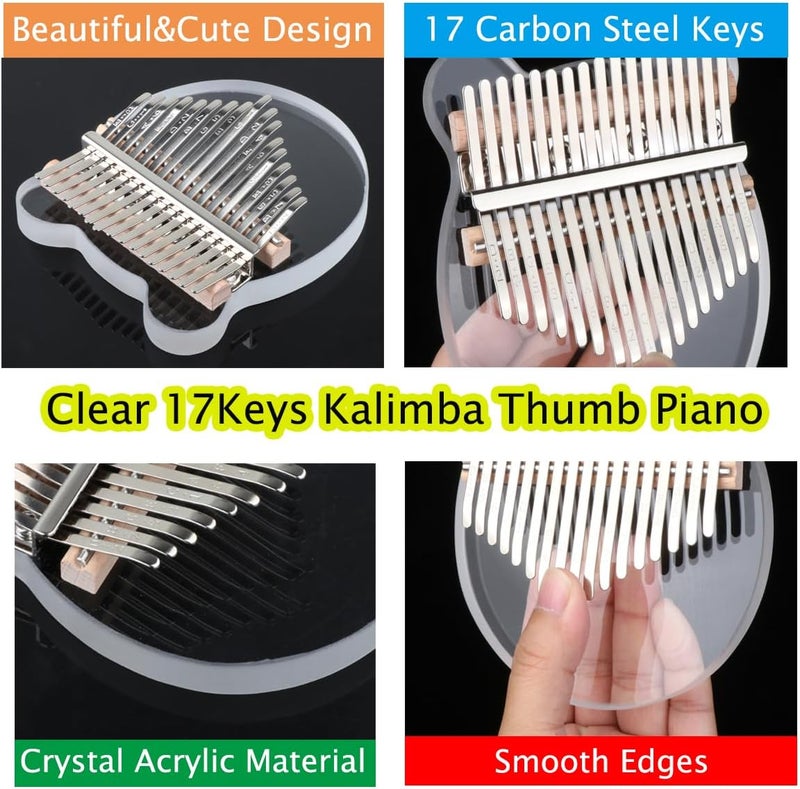 Fiozinx Kalimba Thumb Piano 17 keys, Acrylic Portable Mbira Finger Piano with Tune Hammer Perfect for Kid Adults Beginners, Home & Travel Musical Instrument Gift - Image 2